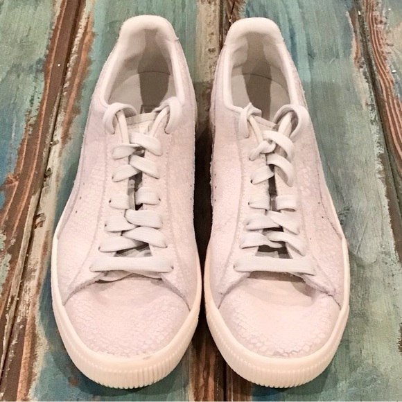 Puma Clyde Suede Leather Snakeskin Women's Sneakers White Distressed Size 10 - Picture 3 of 9